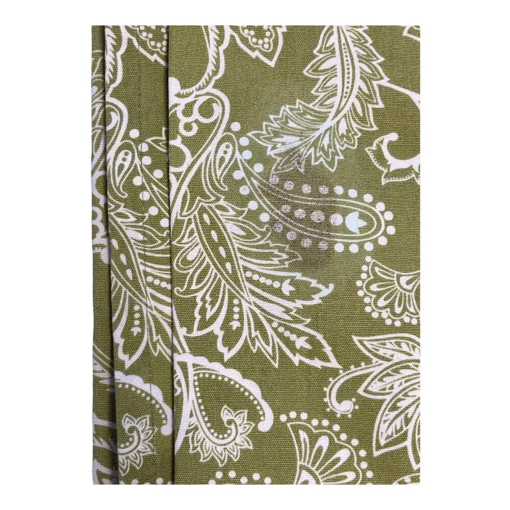Ridgefield Home 100% Cotton Curtain Panels – Green & White Paisley Print – 80” x